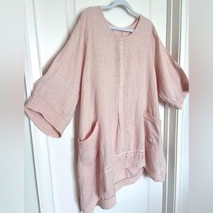Lungo L’Arno Women's Light Pink 100% Linen Top Made in Italy Size 2x